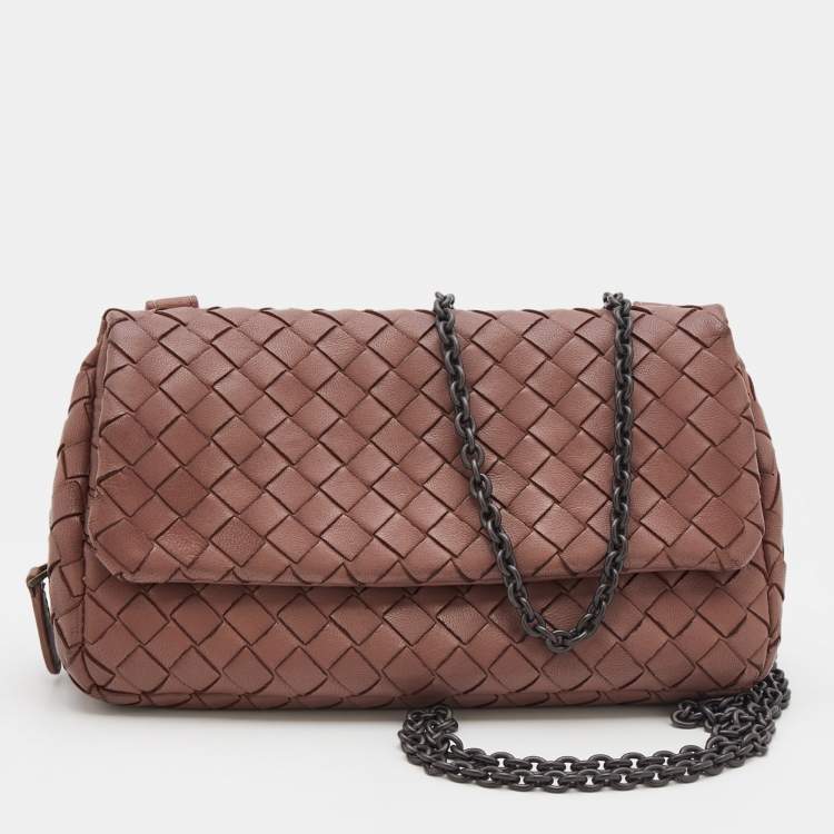 Pre Owned Bottega Veneta Dusty Pink Intrecciato Leather Mini Messenger Bag