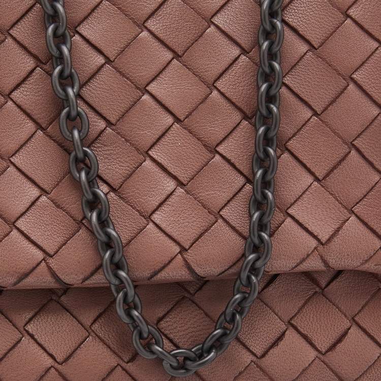 Pre Owned Bottega Veneta Dusty Pink Intrecciato Leather Mini Messenger Bag
