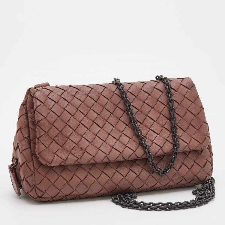 Pre Owned Bottega Veneta Dusty Pink Intrecciato Leather Mini Messenger Bag