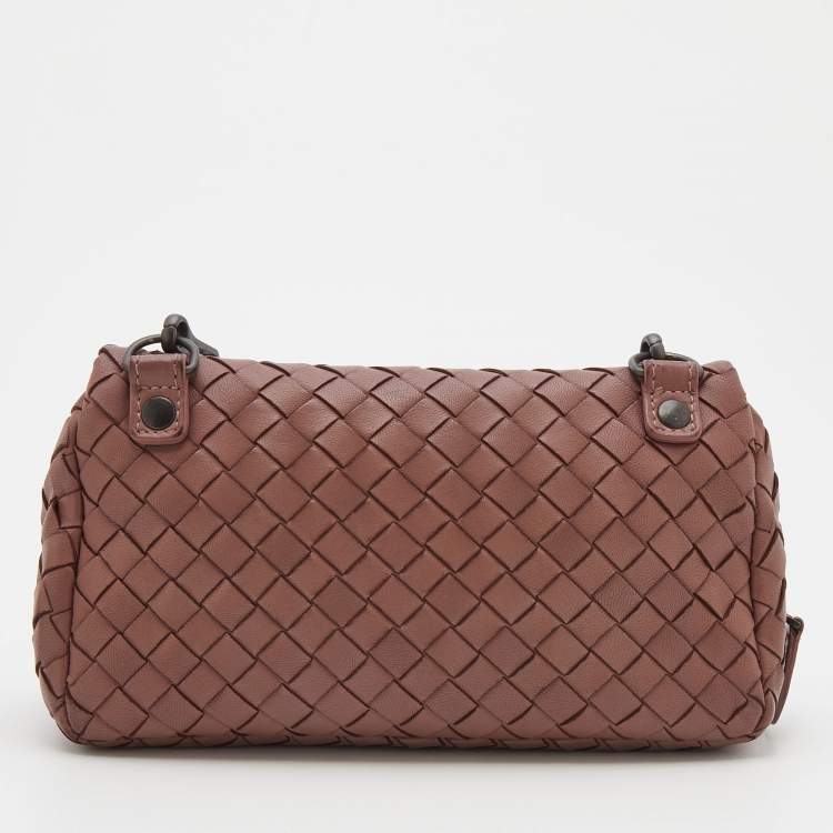 Pre Owned Bottega Veneta Dusty Pink Intrecciato Leather Mini Messenger Bag