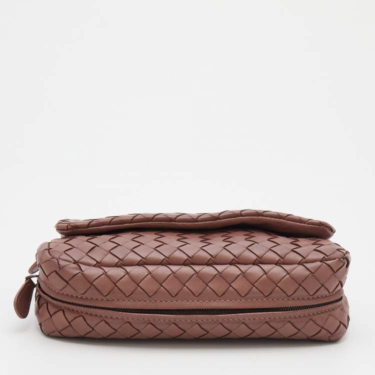 Pre Owned Bottega Veneta Dusty Pink Intrecciato Leather Mini Messenger Bag