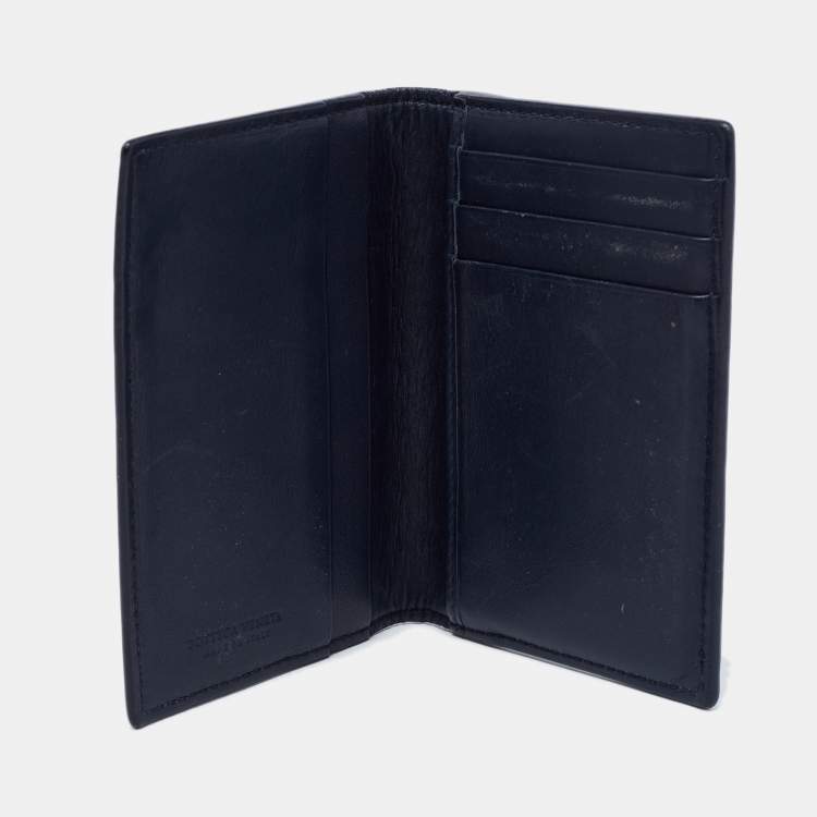 Pre Owned Bottega Veneta Navy Blue Intrecciato Leather Business Card Holder