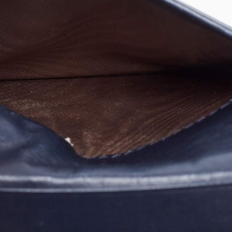 Pre Owned Bottega Veneta Navy Blue Intrecciato Leather Business Card Holder