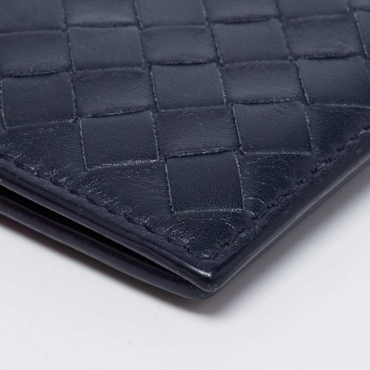 Pre Owned Bottega Veneta Navy Blue Intrecciato Leather Business Card Holder