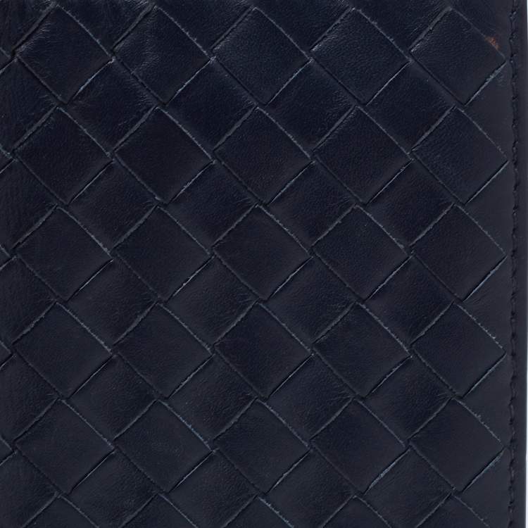 Pre Owned Bottega Veneta Navy Blue Intrecciato Leather Business Card Holder
