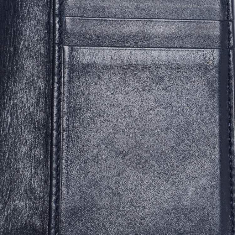 Pre Owned Bottega Veneta Navy Blue Intrecciato Leather Business Card Holder