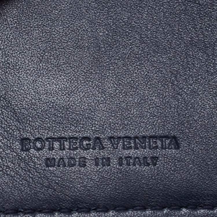 Pre Owned Bottega Veneta Navy Blue Intrecciato Leather Business Card Holder