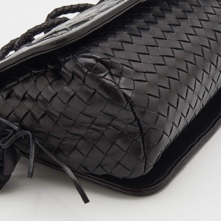 Pre Owned Bottega Veneta Black Intrecciato Leather Limited Edition 097/150 Floral Applique Sienna Bag