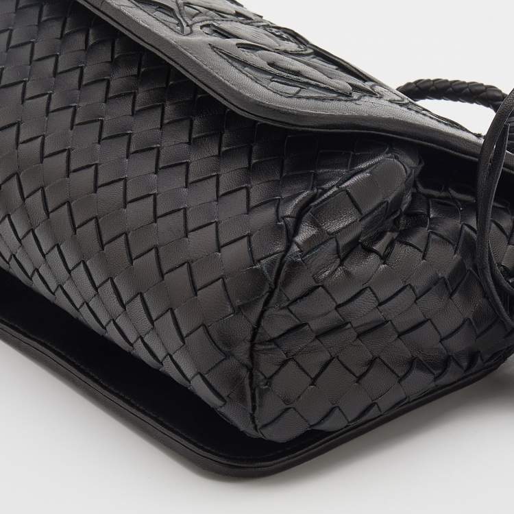 Pre Owned Bottega Veneta Black Intrecciato Leather Limited Edition 097/150 Floral Applique Sienna Bag