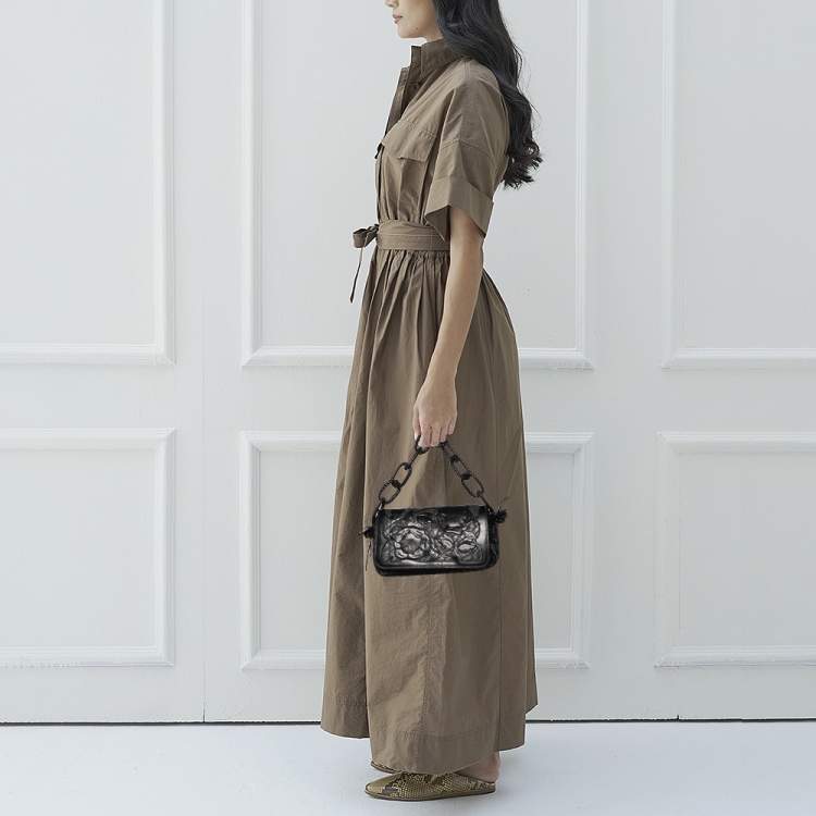 Pre Owned Bottega Veneta Black Intrecciato Leather Limited Edition 097/150 Floral Applique Sienna Bag