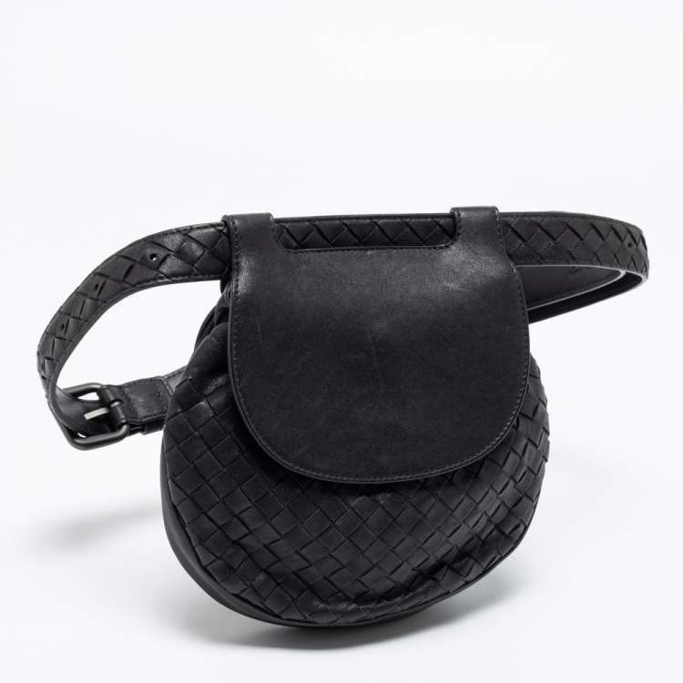 Pre Owned Bottega Veneta Black Intrecciato Leather Belt Bag