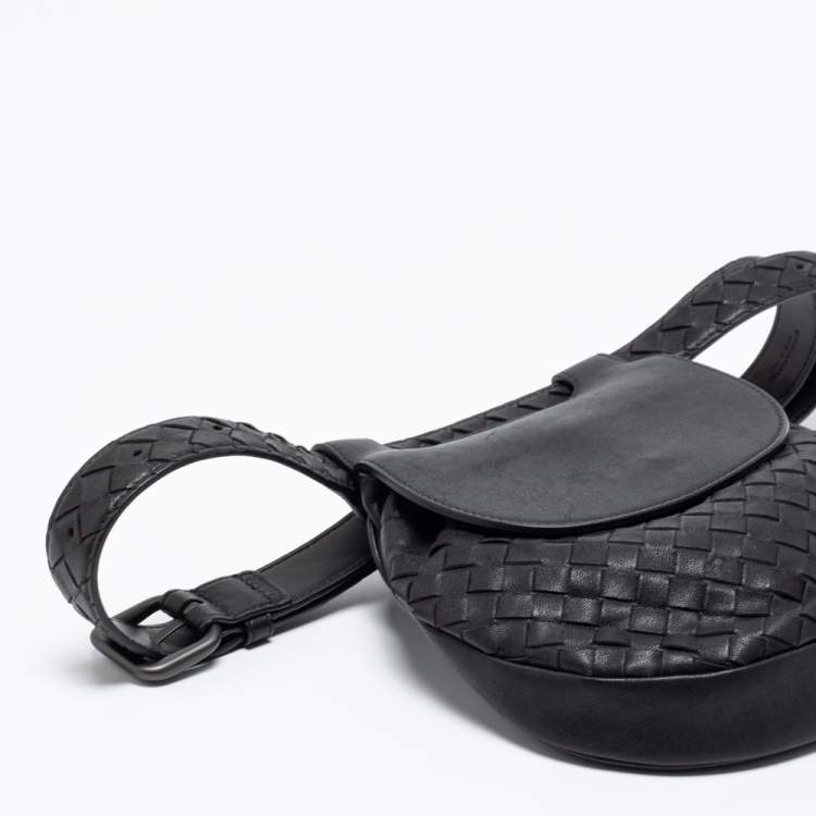 Pre Owned Bottega Veneta Black Intrecciato Leather Belt Bag