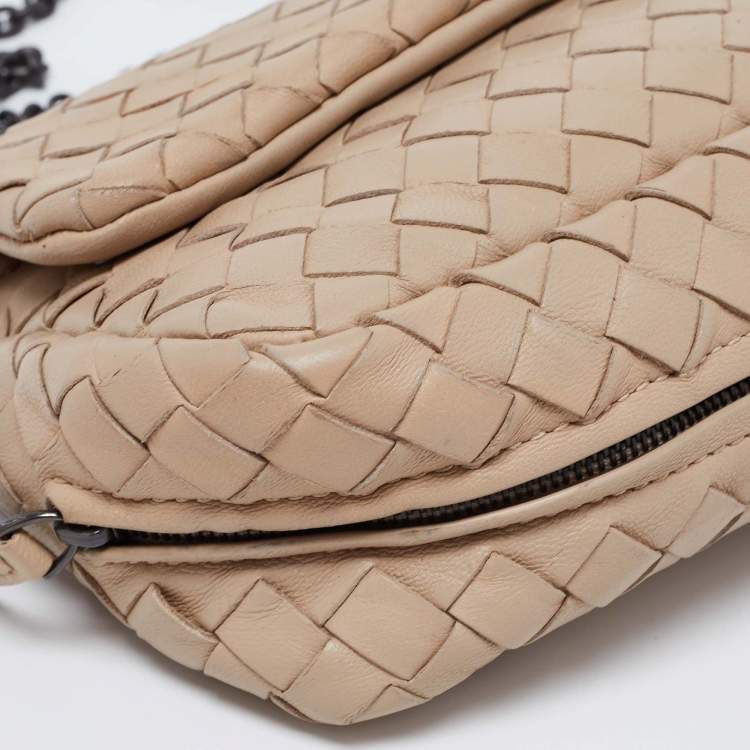 Pre Owned Bottega Veneta Beige Intrecciato Leather Mini Crossbody Bag