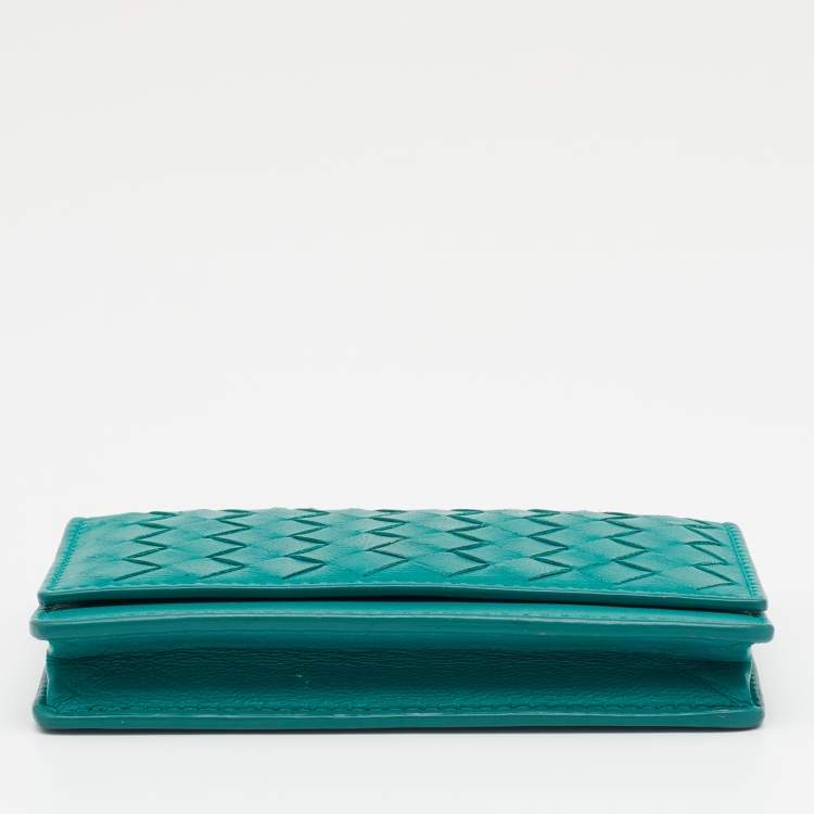 Pre Owned Bottega Veneta Green Intrecciato Leather Business Card Holder