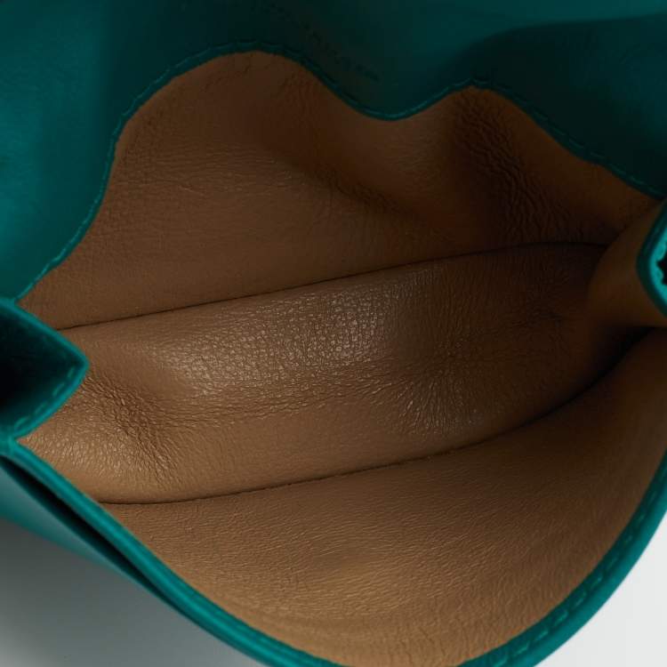 Pre Owned Bottega Veneta Green Intrecciato Leather Business Card Holder