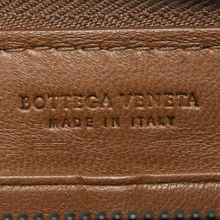 Pre Owned Bottega Veneta Brown Intrecciato Leather Zip Around Wallet
