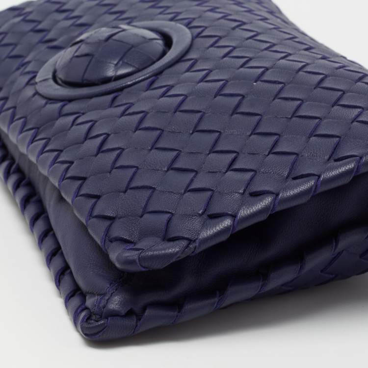 Pre Owned Bottega Veneta Dark Blue Intecciato Leather Clutch