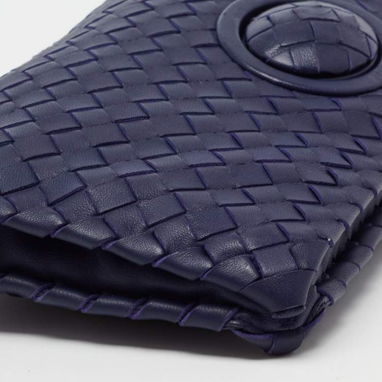 Pre Owned Bottega Veneta Dark Blue Intecciato Leather Clutch