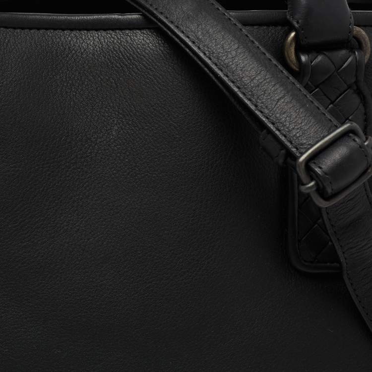 Pre Owned Bottega Veneta Black Intrecciato Leather Middle Zip Briefcase