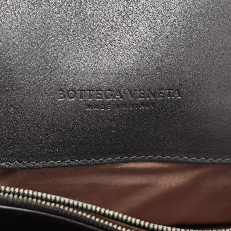 Pre Owned Bottega Veneta Black Intrecciato Leather Middle Zip Briefcase