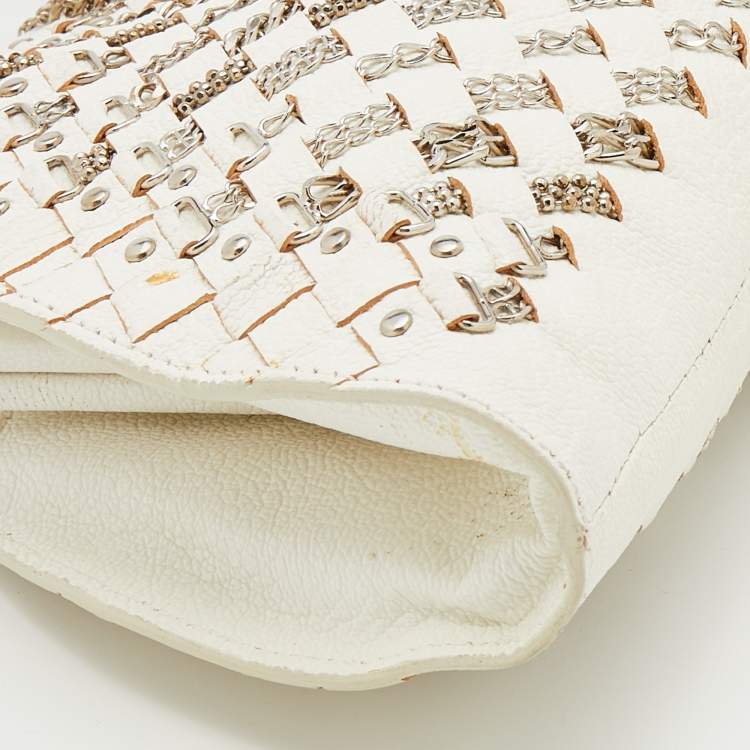 Pre Owned Bottega Veneta White Intrecciato Leather Top Handle Bag
