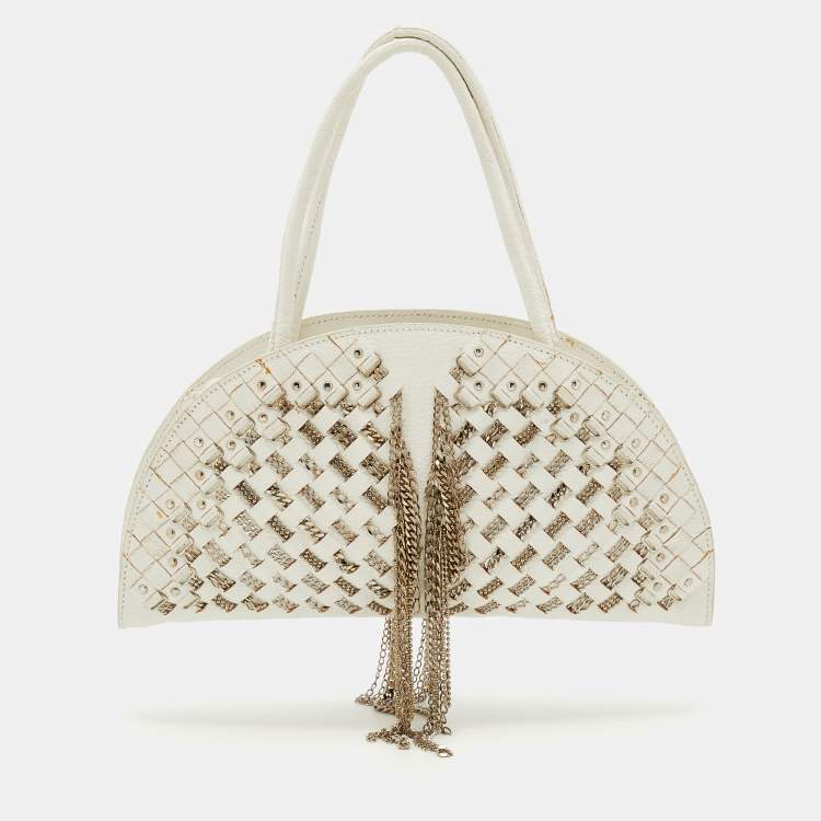 Pre Owned Bottega Veneta White Intrecciato Leather Top Handle Bag