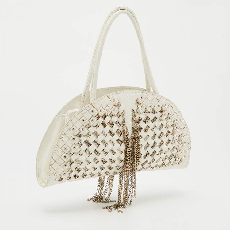 Pre Owned Bottega Veneta White Intrecciato Leather Top Handle Bag