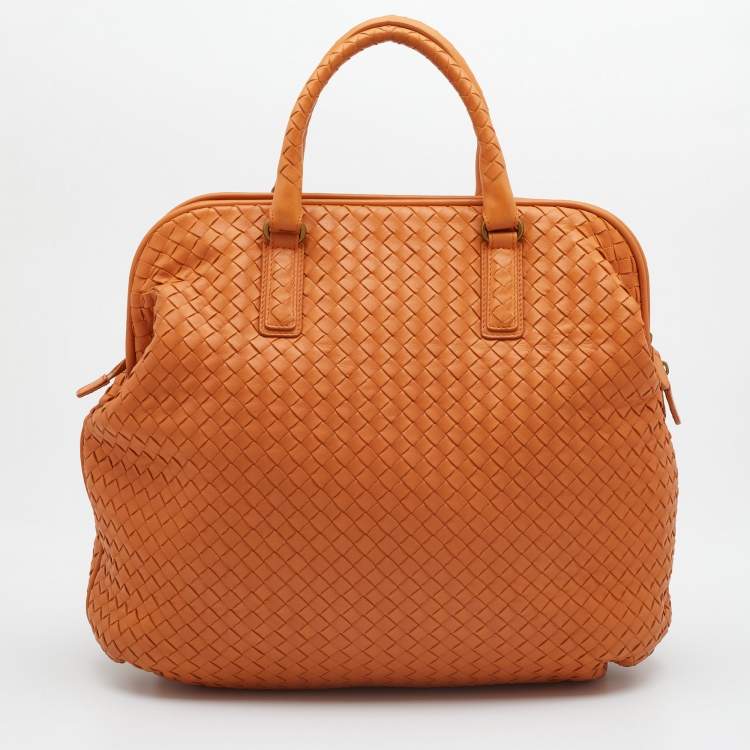 Pre Owned Bottega Veneta Tan Intrecciato Leather Satchel