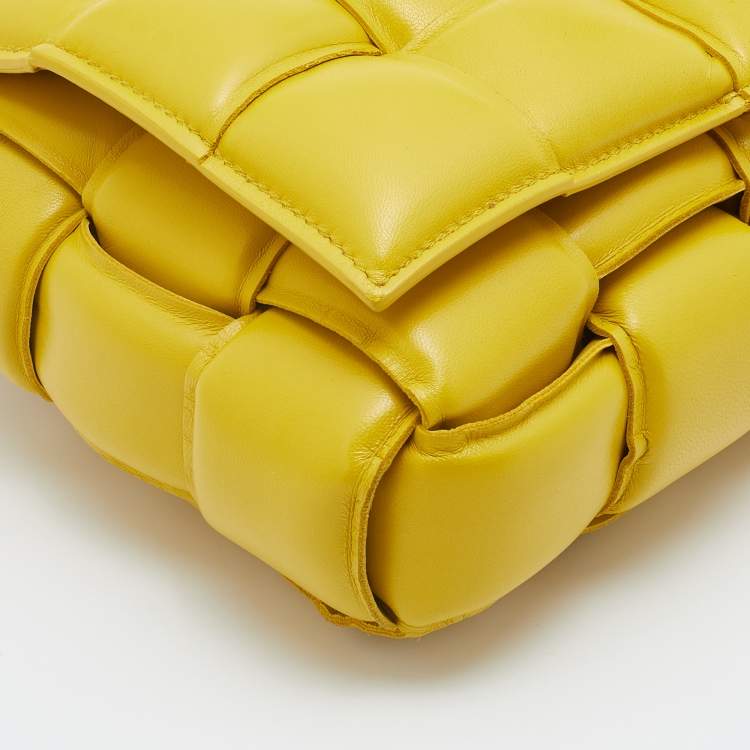 Pre Owned Bottega Veneta Yellow Leather Padded Cassette Flap Shoulder Bag