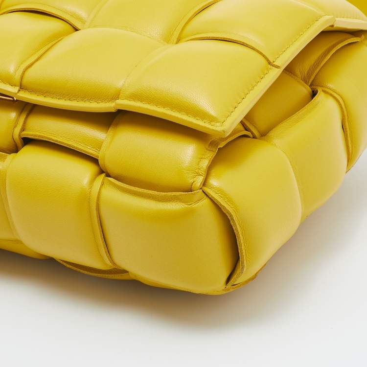 Pre Owned Bottega Veneta Yellow Leather Padded Cassette Flap Shoulder Bag