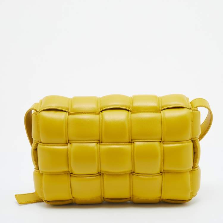 Pre Owned Bottega Veneta Yellow Leather Padded Cassette Flap Shoulder Bag