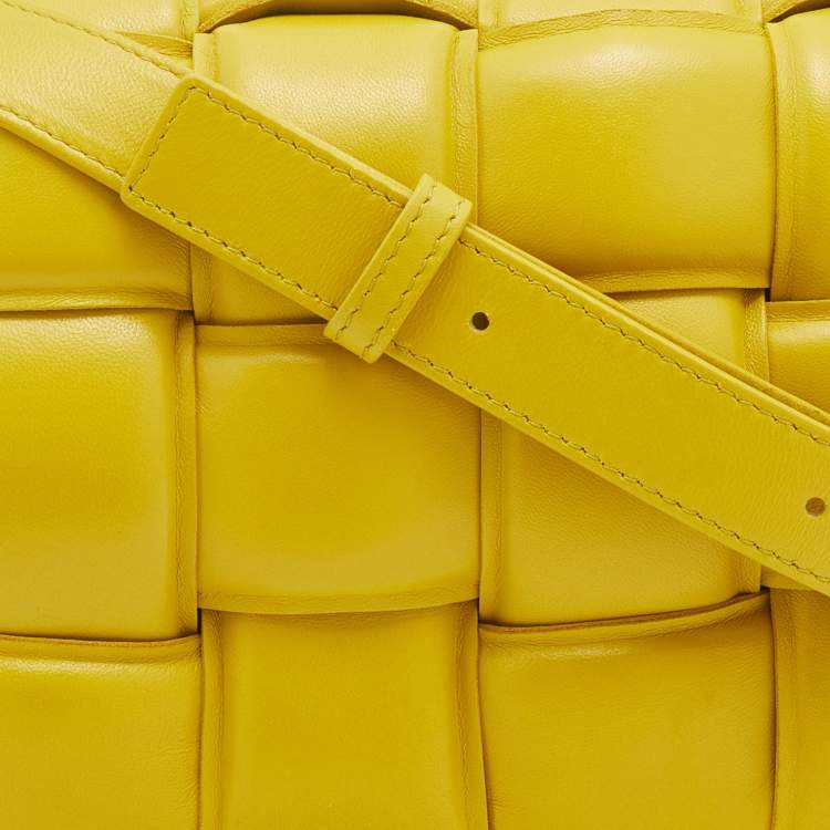 Pre Owned Bottega Veneta Yellow Leather Padded Cassette Flap Shoulder Bag