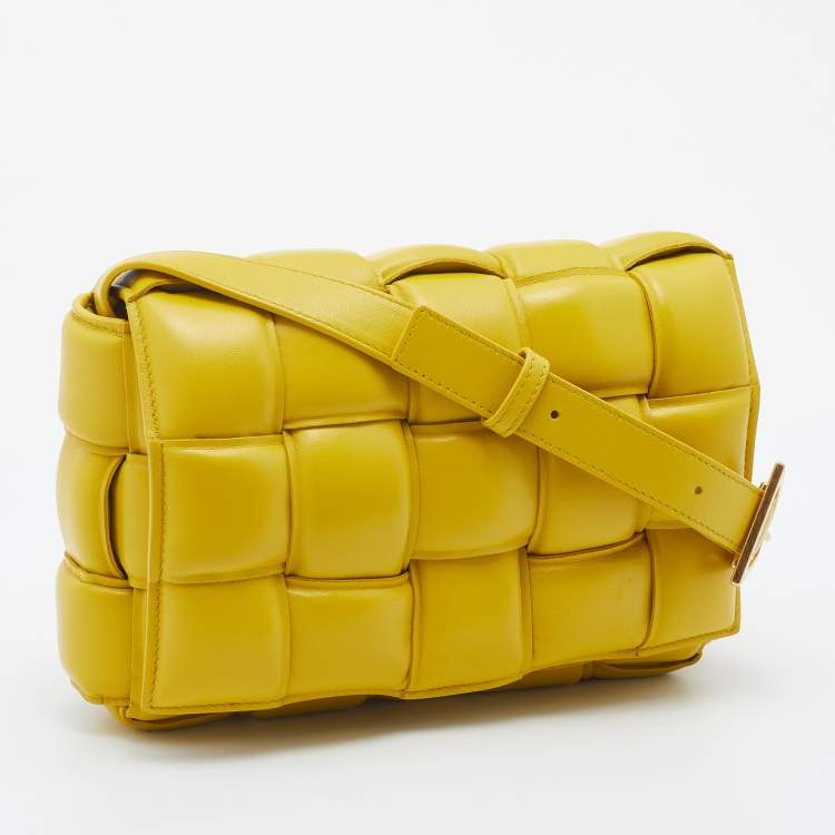 Pre Owned Bottega Veneta Yellow Leather Padded Cassette Flap Shoulder Bag
