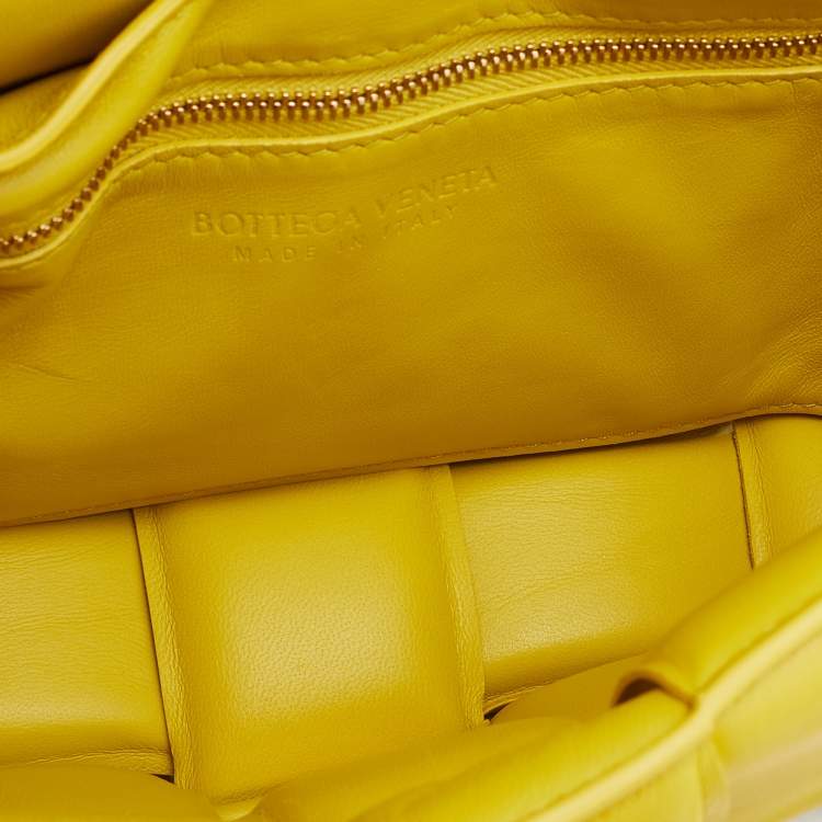 Pre Owned Bottega Veneta Yellow Leather Padded Cassette Flap Shoulder Bag