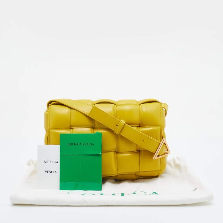 Pre Owned Bottega Veneta Yellow Leather Padded Cassette Flap Shoulder Bag