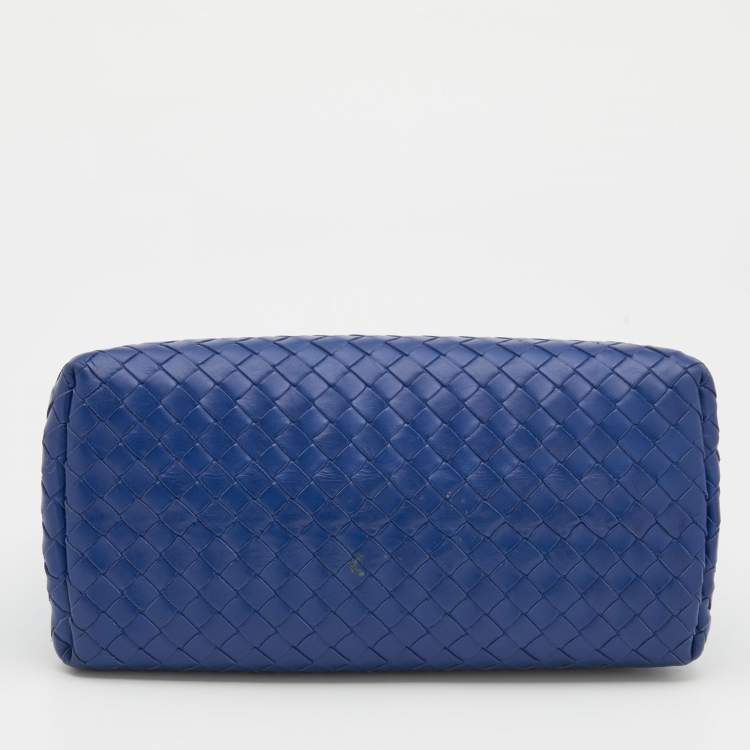 Pre Owned Bottega Veneta Blue Intrecciato Leather Mini Roma Tote