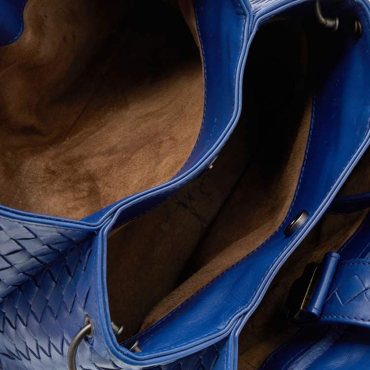 Pre Owned Bottega Veneta Blue Intrecciato Leather Mini Roma Tote