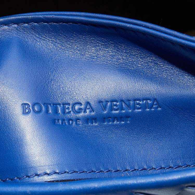Pre Owned Bottega Veneta Blue Intrecciato Leather Mini Roma Tote