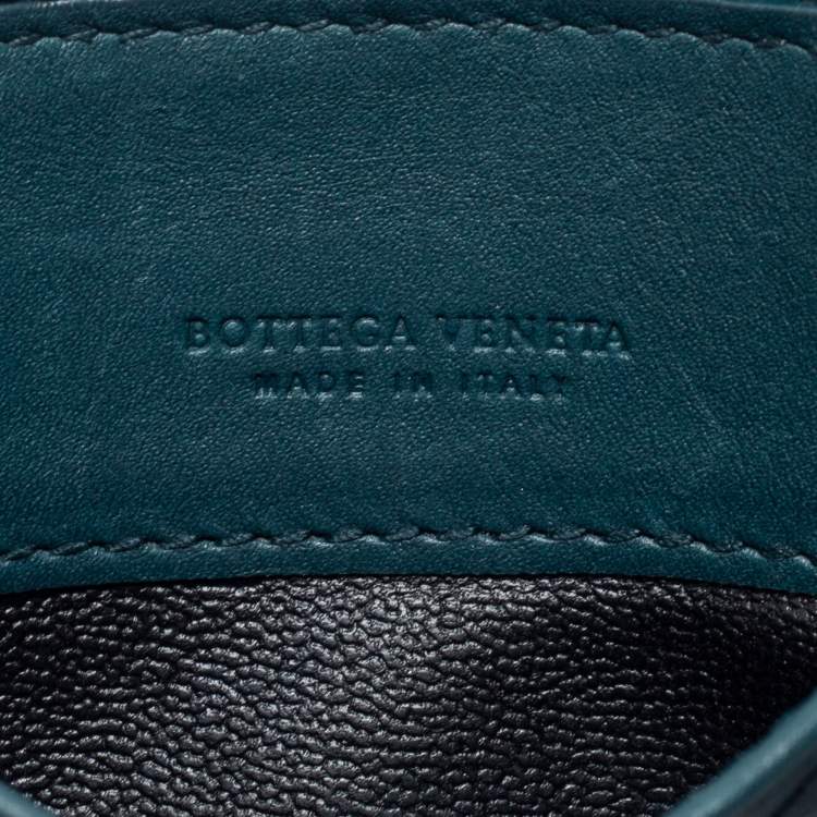 Pre Owned Bottega Veneta Teal Intrecciato Leather Zip Card Holder