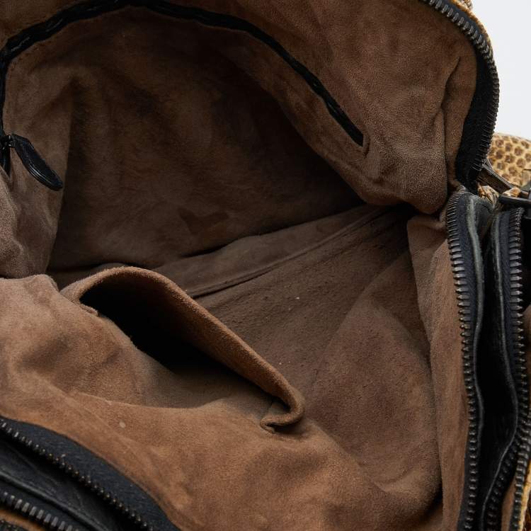 Pre Owned Bottega Veneta Beige Watersnake Double Zip Satchel