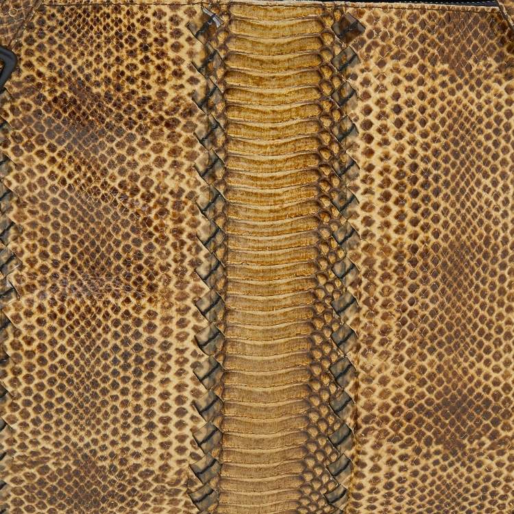 Pre Owned Bottega Veneta Beige Watersnake Double Zip Satchel