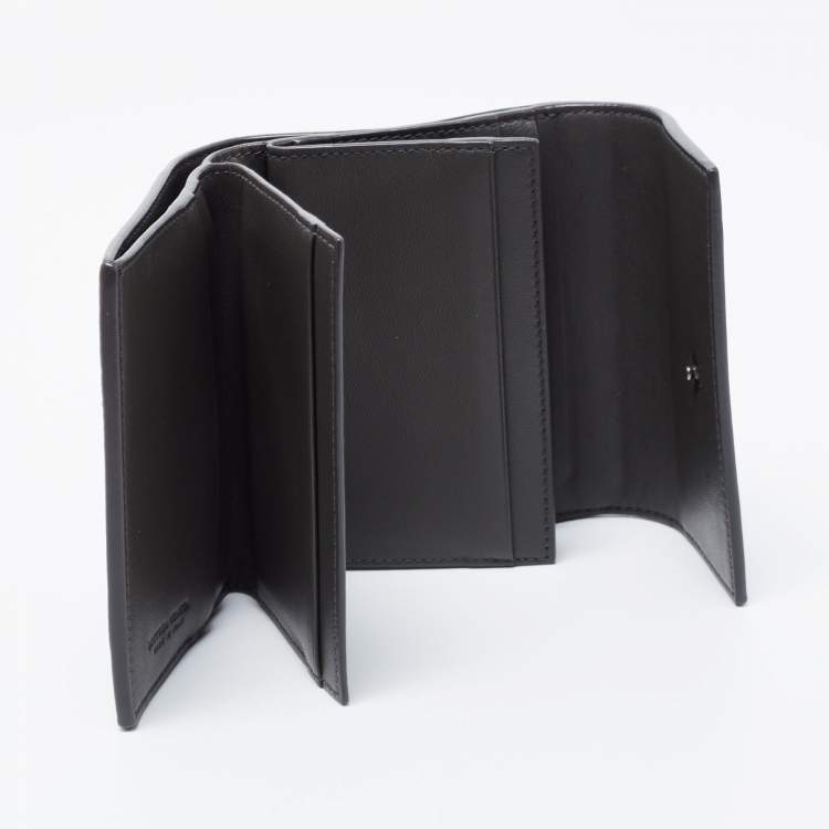 Pre Owned Bottega Veneta Grey Intrecciato Leather Trifold Wallet