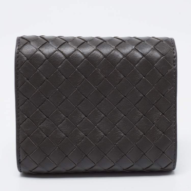 Pre Owned Bottega Veneta Grey Intrecciato Leather Trifold Wallet