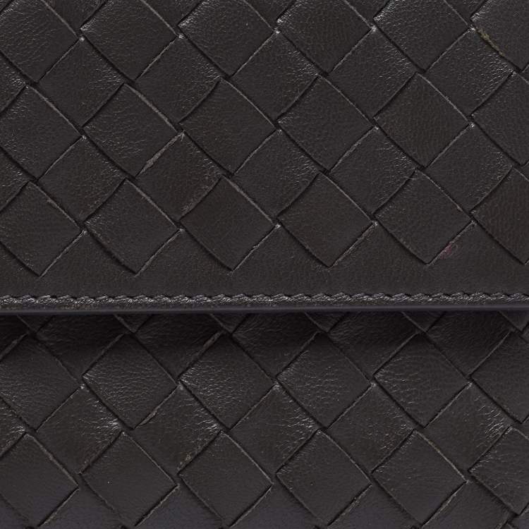 Pre Owned Bottega Veneta Grey Intrecciato Leather Trifold Wallet