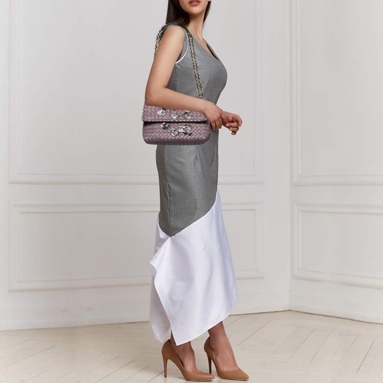 Pre Owned Bottega Veneta Purple Intrecciato Leather Olimpia Shoulder Bag