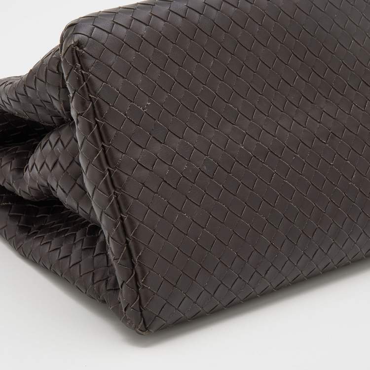 Pre Owned Bottega Veneta Dark Choco Intrecciato Leather Large Roma Tote
