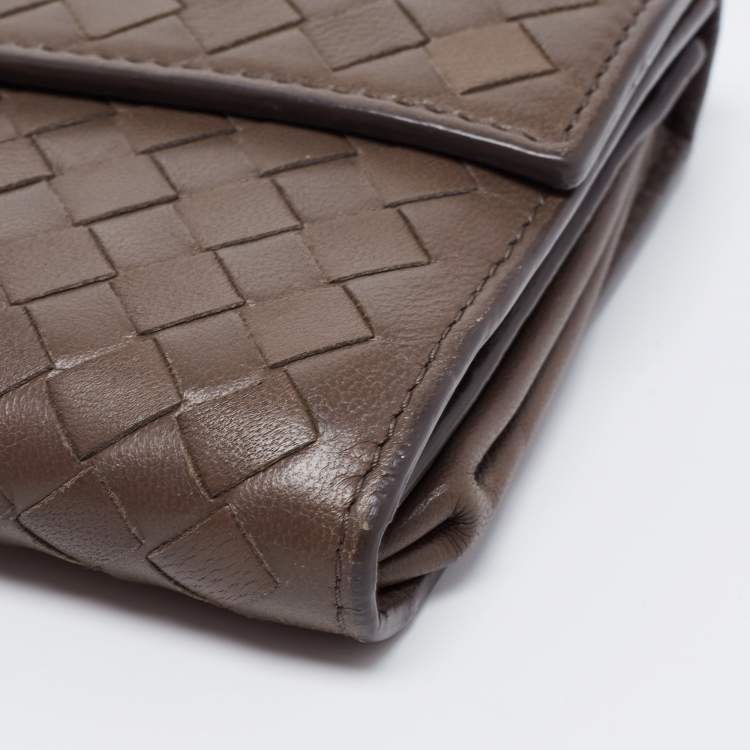 Pre Owned Bottega Veneta Grey Intrecciato Leather Flap Continental Wallet