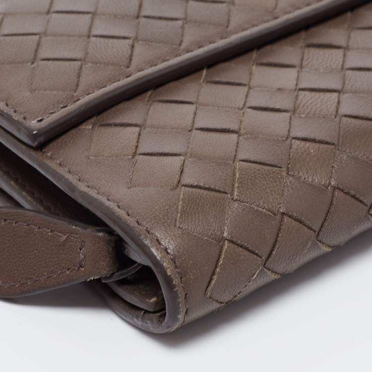 Pre Owned Bottega Veneta Grey Intrecciato Leather Flap Continental Wallet