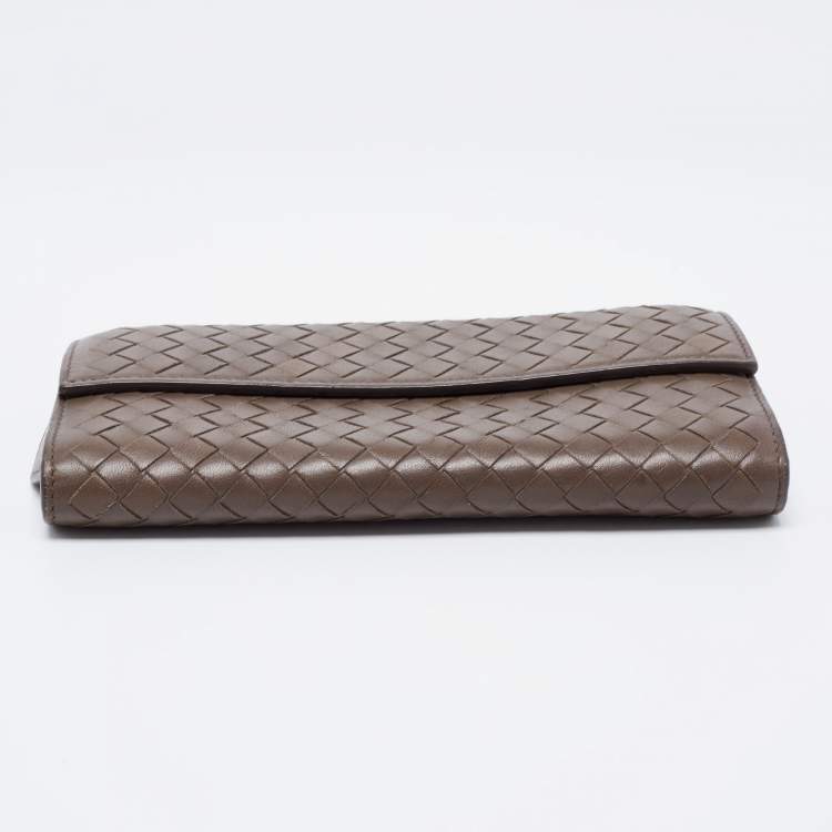 Pre Owned Bottega Veneta Grey Intrecciato Leather Flap Continental Wallet