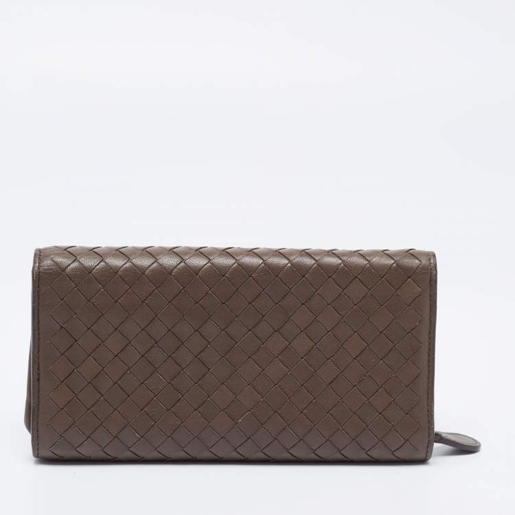 Pre Owned Bottega Veneta Grey Intrecciato Leather Flap Continental Wallet
